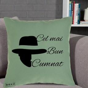 Cadou pentru Cumnat - Perna Personalizata Cel mai Bun Cumnat cu Silueta Palarie, 40x40 cm, Verde, Husa Detasabila, Perna Inclusa, BEKZ®