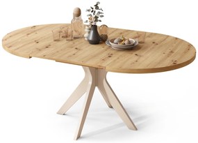 Mazzoni RENZO Stejar Artisan/picior bej (șampanie) - MASĂ ROTUNDĂ Ø110 EXTENSIBILĂ PÂNĂ LA 180 cm | PENTRU BUCĂTĂRIE SUFRAGERIE LIVING