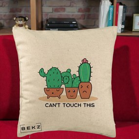 Perna Decorativa Cactus Funny Can't Touch This, 40x40 cm, Bej, Husa Detasabila, Perna Inclusa, BEKZ®