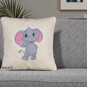 Perna Decorativa Pui de Elefant Kawaii, 40x40 cm, Bej Canapea, Husa Detasabila, Perna Inclusa, BEKZ®