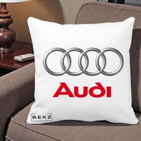 Perna Personalizata cu emblema Audi, 40x40 cm, Alba Mata, Husa Detasabila, Perna Inclusa, BEKZ®