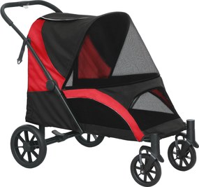 PawHut Cărucior Pliabil pentru Câini de Talie Mare cu Roți Detașabile, Pernă și Lese de Siguranță, 124x67x100 cm, Negru | Aosom Romania