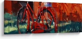 Tablou - Bicicleta roșie, pictură acrilică (cu ceas) (90x30 cm)