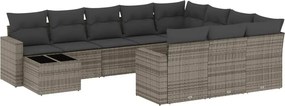 vidaXL Set canapele de grădină cu perne, 11 piese, gri, poliratan