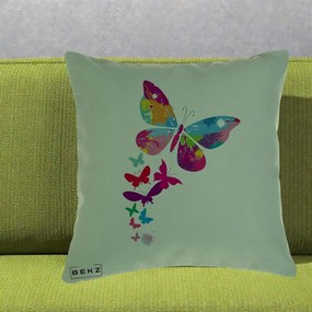 Perna Decorativa Fluturi Splash, 40x40 cm, Verde, Husa Detasabila, Perna Inclusa, BEKZ®