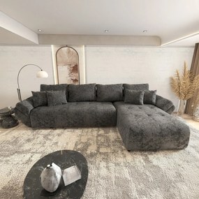 Colțar extensibil dumonde cu ladă de depozitare si sezut confortabil din spuma high-density, Berlin XL Euphoria Negru 350x185 cm II
