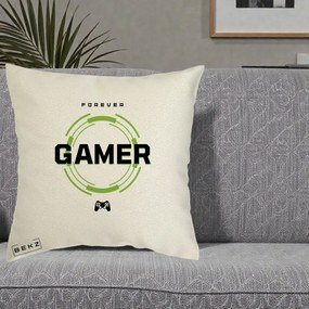 Perna Personalizata Forever Gamer, 40x40 cm, Ecru, Husa Detasabila, Perna Inclusa, BEKZ®