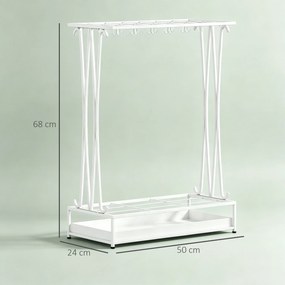 HOMCOM Suport Pentru Umbrele cu Tăviță Colectoare, 21 Orificii, 24 Cârlige, Oțel, 50x24x68 cm, Alb | Aosom Romania