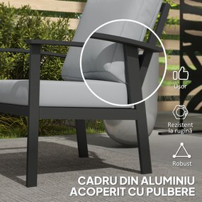 Outsunny Set de Mobilier de Grădină din 4 Piese, cu Canapea, 2 Fotolii și Măsuță de Cafea, 127x74x80 cm, Gri Cărbune | Aosom Romania