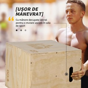 HOMCOM Cutie pentru Sărituri cu 3 Înălțimi Reglabile pentru Acasă și Sală de Sport, 45x40x60 cm, Lemn Natural | Aosom Romania
