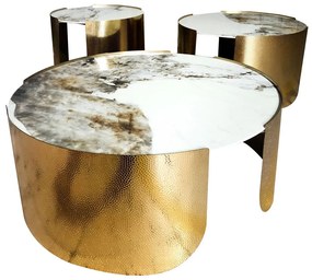 Masa de cafea Coccodrillo M marmura alba/auriu ø70/h48 cm