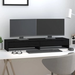 Suport pentru monitor, negru, 100x27x15 cm, lemn masiv de pin Negru, 100 x 27 x 15 cm