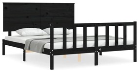 3193415 vidaXL Cadru de pat cu tăblie, negru, 160x200 cm, lemn masiv