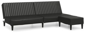 3081875 vidaXL Canapea extensibilă 2 locuri şi taburet, negru, piele ecologică