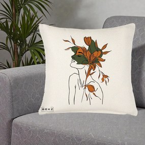 Perna Decorativa Portret Feminin Crin Auriu, 40x40 cm, Crem Reliefat, Husa Detasabila, Perna Inclusa, BEKZ®
