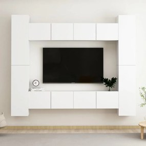 vidaXL Set dulapuri TV, 8 piese, alb, lemn prelucrat