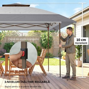 Outsunny Pavilion 4x4m Impermeabil Reglabil pe înălțime Pop-up Pavilion pliant cu dublu acoperiș 4 laterale din plasă, UV 30+Gri deschis | Aosom Romania
