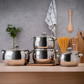 Set oale Oliver Voltz OV51210G8B, 8 piese, Fund multistrat, Inductie, Otel inoxidabil, Argintiu
