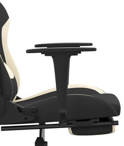Scaun de gaming pivotant cu taburet, negru si crem, textil 1, Crem, Cu suport de picioare