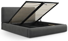 Pat matrimonial gri tapițat cu spațiu de depozitare cu somieră 180x200 cm Colonel – Cosmopolitan Design