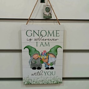 Placuta decorativa din lemn Gnome is Wherever I am With You 30 cm