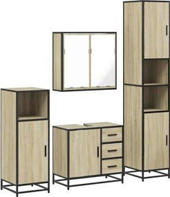 vidaXL Set de mobilier de baie din 4 piese din lemn de stejar Sonoma