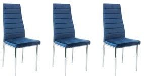 Set 3 scaune catifea H-261 albastru - H 96 cm