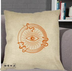 Perna Personalizata Ochiul Providentei Mistic Orange, 40x40 cm, Crem, Husa Detasabila, Perna Inclusa, BEKZ®
