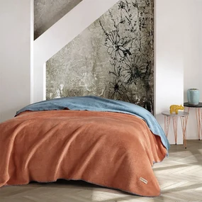 Patura Jared cu aspect fleece 150x200 cm, 500 g, 60% bumbac, cupru/verde