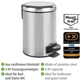 Coș de gunoi cu pedală Wenko Leman Shiny, 3 l, argintiu