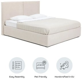 Pat matrimonial bej tapițat cu spațiu de depozitare cu somieră 180x200 cm Thessa Bold – Bonami Selection