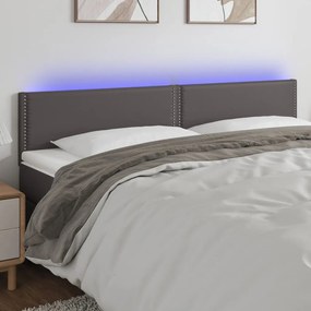 3121578 vidaXL Tăblie de pat cu LED, gri, 180x5x78/88 cm, piele ecologică