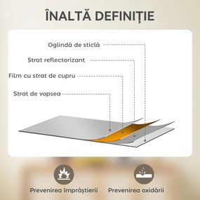 HOMCOM Oglindă de Perete din Sticlă și MDF, cu Cârlige, 70 x 90 cm, Negru | Aosom Romania
