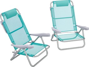 Outsunny Set 2 Scaune de Camping Pliabile cu Tetieră Căptușită și Spătar Reglabil în 6 Poziții, 62x65x80 cm, Albastru | Aosom Romania