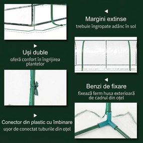 Outsunny Tunel de oțel pentru grădină cu seră și capac din PVC, 200x100x80 cm, transparent și verde | Aosom Romania
