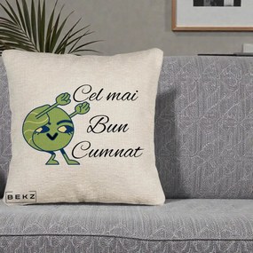Cadou pentru Cumnat - Perna Personalizata Cel mai Bun Cumnat cu Personaj Funny Verde, 40x40 cm, Bej Canapea, Husa Detasabila, Perna Inclusa, BEKZ®
