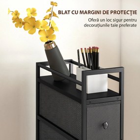 HOMCOM Comodă din Material Textil Slim, Economisire Spațiu, cu 4 Sertare, Cadru Metalic, Negru | Aosom Romania