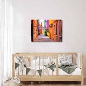Tablou pe sticlă - Casa colorată în Burano, Veneția (70x50 cm)