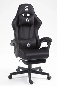 Scaun gaming, ergonomic, suport lombar cu masaj, sezut cu arcuri și spumă, spătar reglabil, tetieră, suport pentru picioare, rezistent 150 kg, material textil, Negru