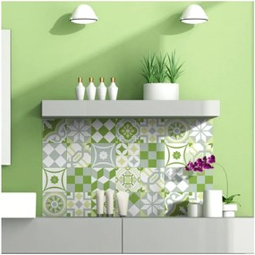 Set 24 autocolante pentru perete Ambiance Green Patchwork Tiles, 10 x 10 cm