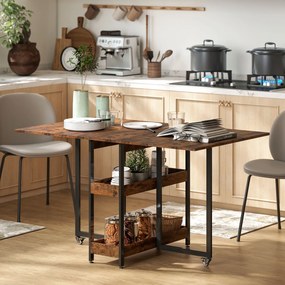 HOMCOM Masă de Dining Extensibilă în stil industrial, pentru până la 4 persoane, rafturi deschise, flexibilă, Metal, Placă de melamină, Maroniu | Aosom Romania