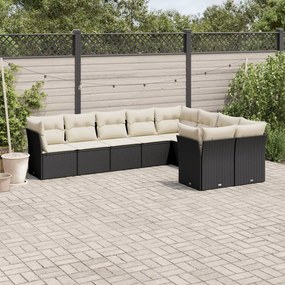 3218166 vidaXL Set mobilier de grădină cu perne, 9 piese, negru, poliratan
