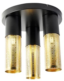 Plafoniera industriala neagra cu auriu rotund cu 3 lumini - Raspi