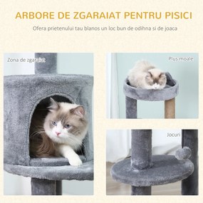 Ansamblu pentru 1-2 pisici, 3 nivele cu Tapiterie moale de plus gri 48x48x104cm gri PawHut | Aosom RO