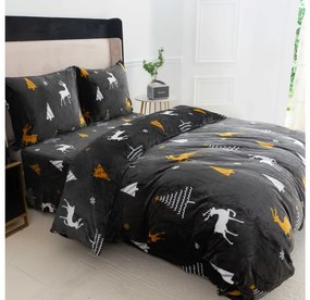 Set 2 buc lenjerie microplus WHITE TREES gri inchis + cearsaf microplus SOFT 180x200 cm gri inchis, pat dublu