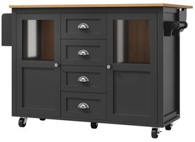 Insulă de bucătărie cu blat reglabil, Negru | Aosom Romania