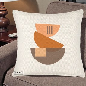 Perna Decorativa Geometric Bauhaus Boluri Portocaliu, 40x40 cm, Crem Reliefat, Husa Detasabila, Perna Inclusa, BEKZ®