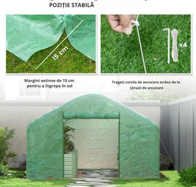 Outsunny Seră de grădină 4 x 3 x 2m cu uși rulabile și ferestre mari, seră tip tunel de grădină, verde | Aosom Romania