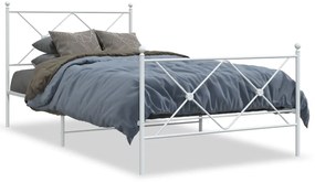 376563 vidaXL Cadru de pat metalic cu tăblie de cap/picioare, alb, 100x190 cm