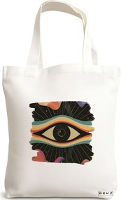 Sacosa de Panza pentru Cumparaturi, Geanta Tote, model Celestial Eye 14, 38x34.5 cm, Alba, BEKZ®